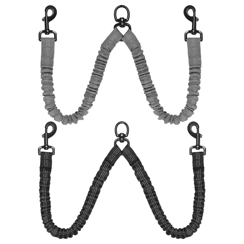 Double Dog Leash Coupler – Shock-Absorbing, Tangle-Free with Reflective Stitching for Two Dogs