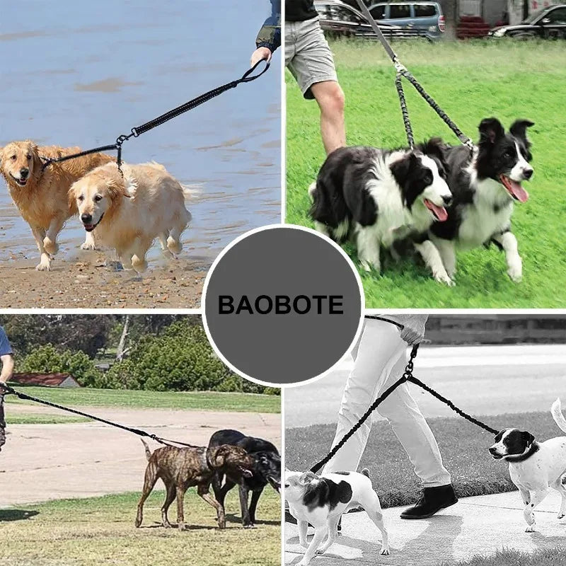 Double Dog Leash Coupler – Shock-Absorbing, Tangle-Free with Reflective Stitching for Two Dogs