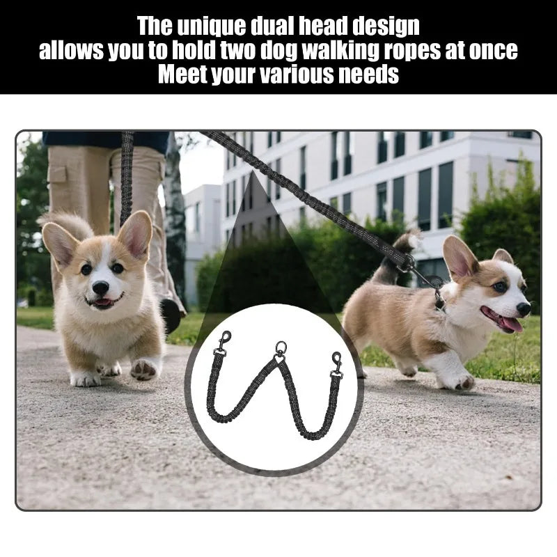 Double Dog Leash Coupler – Shock-Absorbing, Tangle-Free with Reflective Stitching for Two Dogs